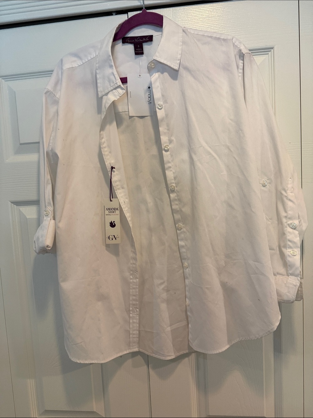 Gloria Vanderbilt White ladies classic long Sleeve Button-Down Shirt size S
